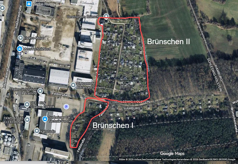 Google Maps zeigt die Kolonien Brünschen I und Brünschen II
